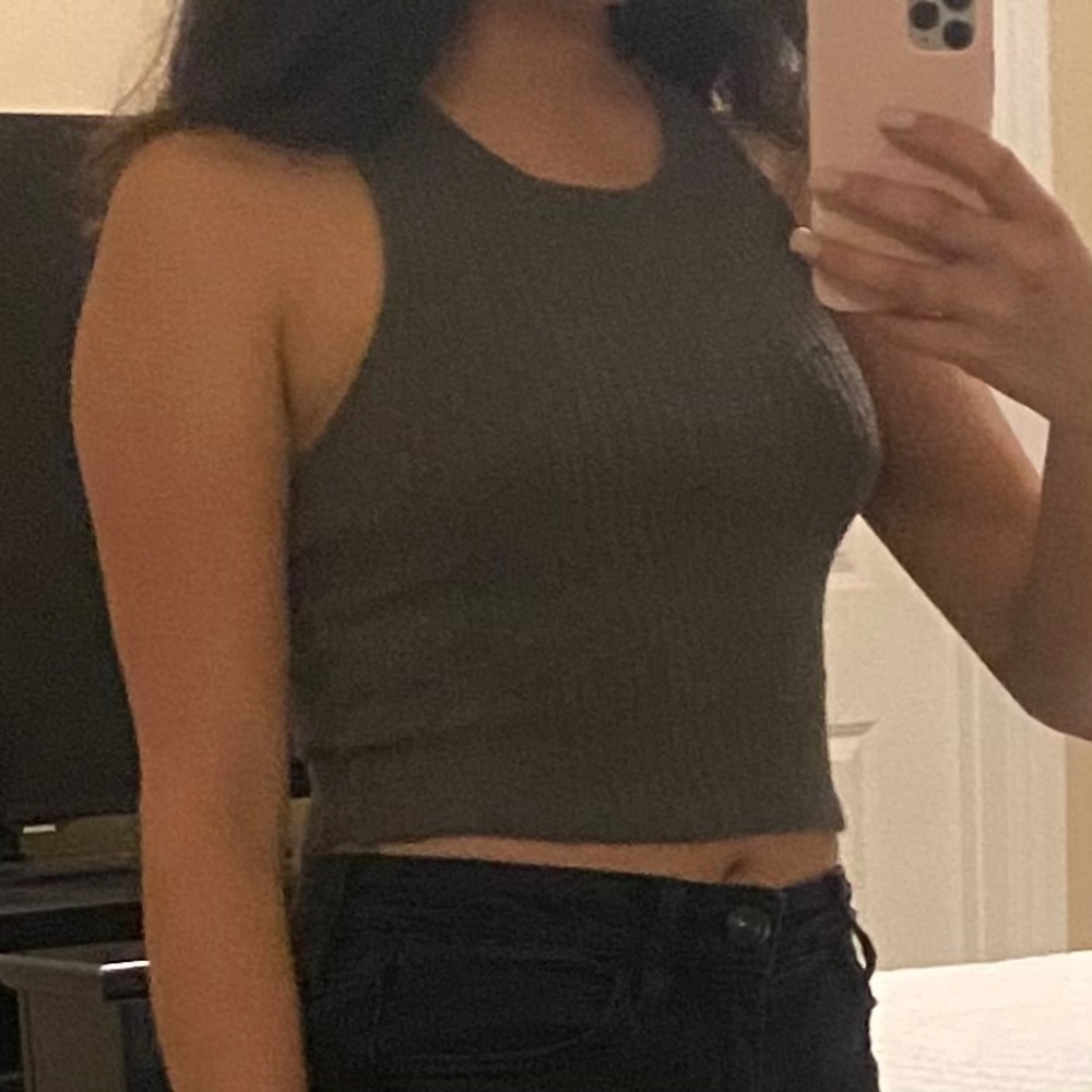 Green Ribbed Crop Top